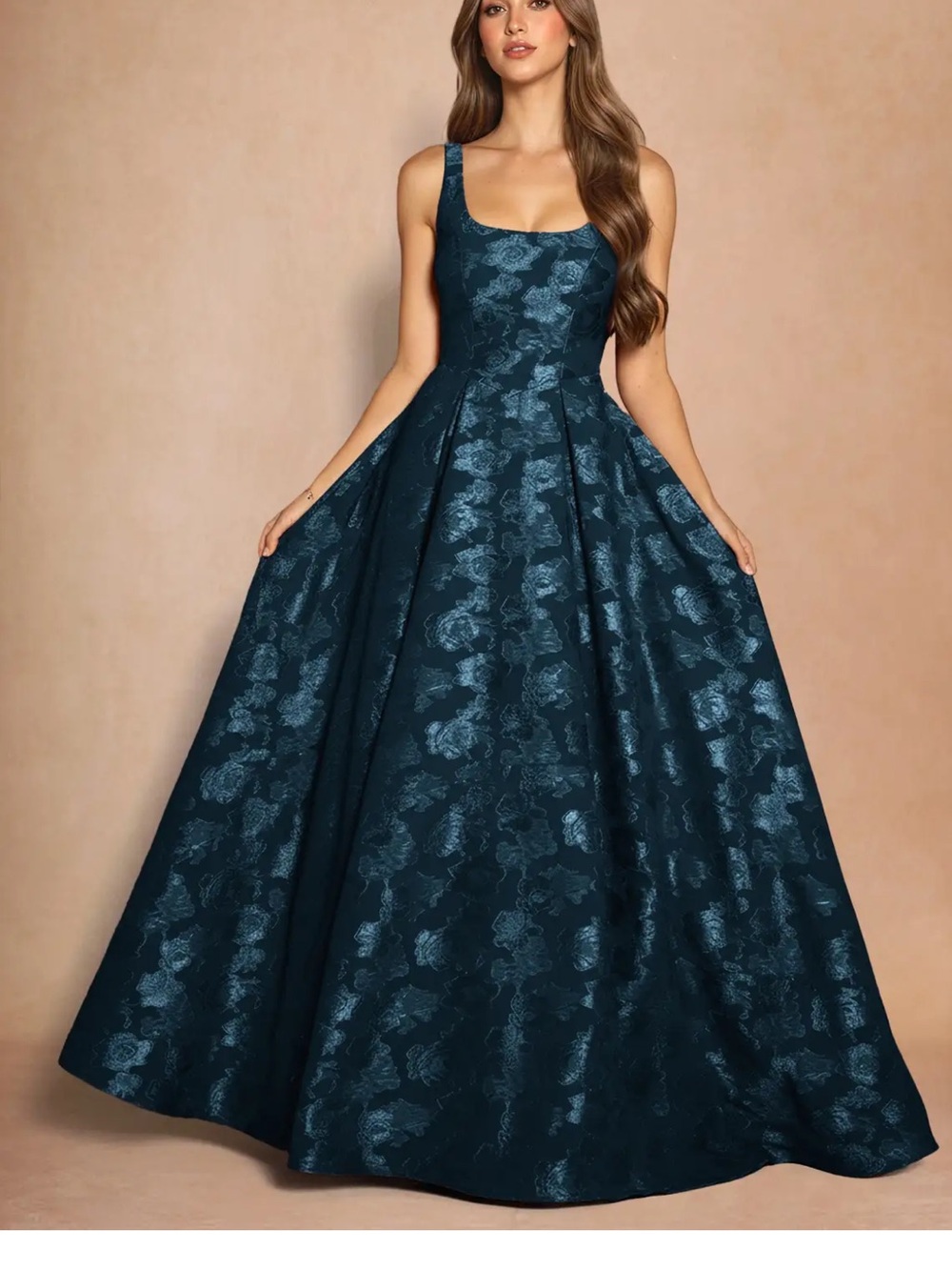 Azazie Deep Teal Floral Jacquard Maxi Gown